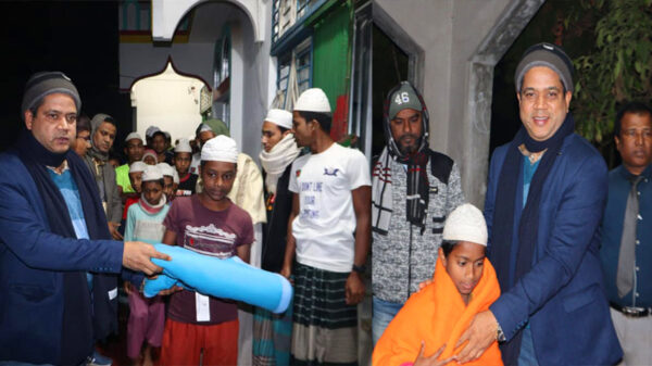 রাতের আঁধারে ফরিদপুর পুলিশ সুপারের কম্বল বিতরন