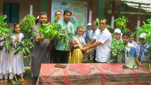 গ্রামীণ ব্যাংক গোয়ালচামট শাখার উদ্যোগে সদস্য ও শিক্ষার্থীদের মাঝে গাছের চারা বিতরণ