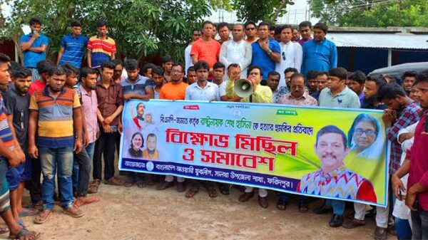 সালথা'য় যুবলীগের বিক্ষোভ