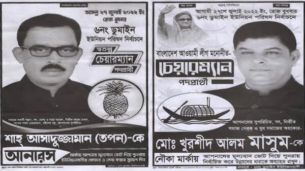 জমে উঠেছে ডুমাইন ইউনিয়ন পরিষদের নির্বাচন : নৌকার মাঝি খুরশীদ, আনারসে তপন