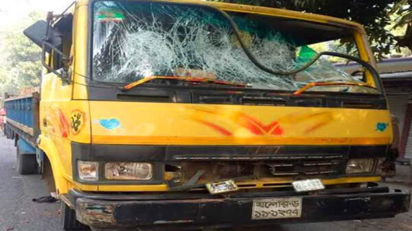 চলন্ত ভ্যান থেকে পড়ে ট্রাক চাকায় পিষ্ট চালক