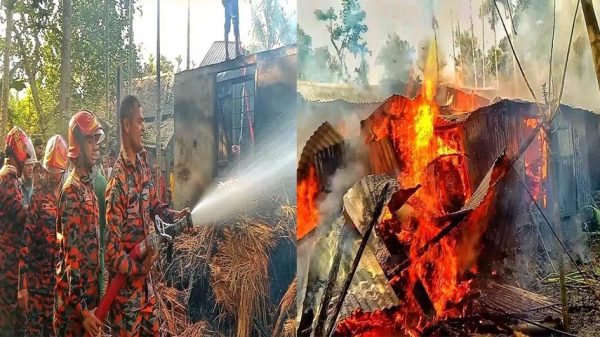 নগরকান্দায় ভয়াবহ অগ্নিকান্ডে গুদামঘর পুড়ে ছাই