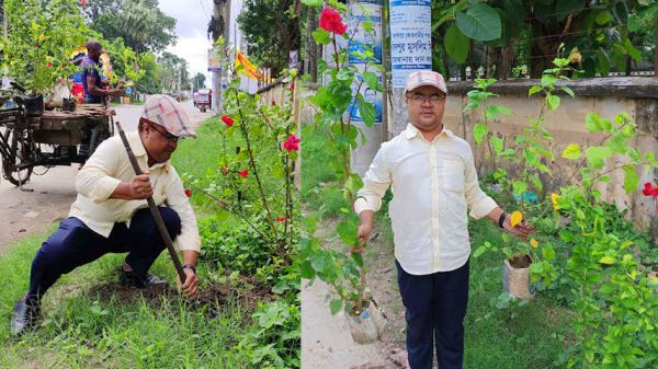 এবার ৫০টি ফুল গাছ রোপন করলেন স্কুল শিক্ষক নুরুল ইসলাম