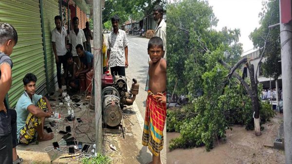 বিদ্যুৎ সংযোগ না থাকায় জেনারেটরে ভাড়ায় চলছে মোবাইল চার্জ
